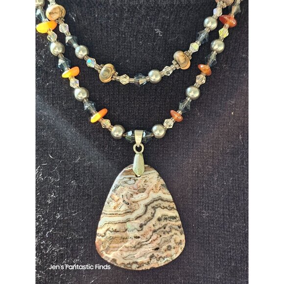 Picture Jasper Pearl Carnelian Sterling Silver Double Strand Necklace Toggle Clo - Picture 7 of 8